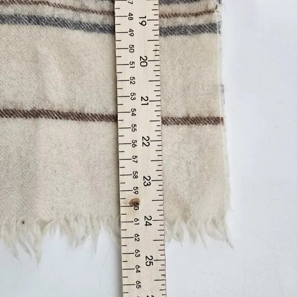 Vintage Bermans 100% Lambswool Scarf With Fringe Cream Striped Design